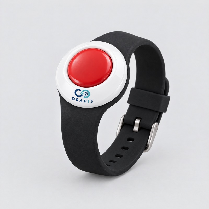 Bouton d'alarme ORAHIS porté en bracelet